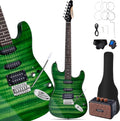 Leo Jaymz 39' Full Size ST Style Electric Guitar Starter Kit with SSH Pickup, 5W Portable Amp, Tuner, Gig Bag, Strap & Accessories (Green Flame)