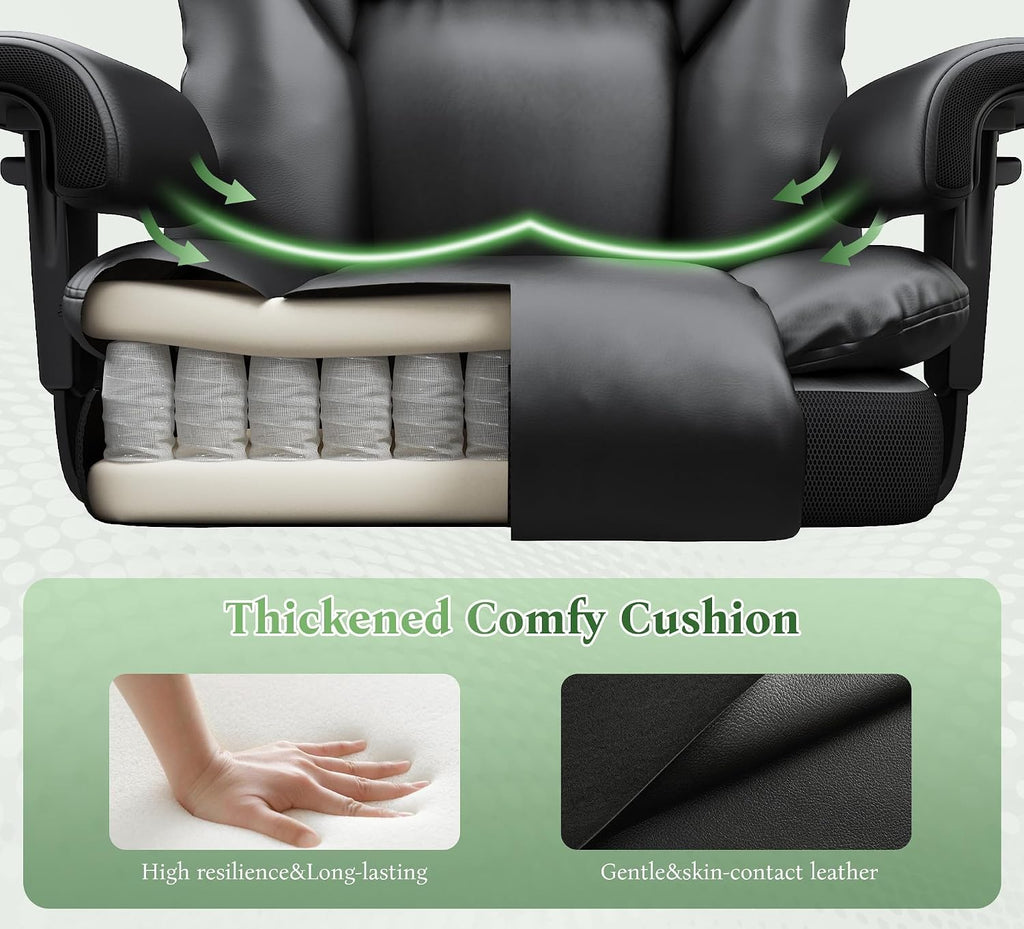 DurayLoly Big and Tall Office Chair with Footrest, Ergonomic Leather Office Desk Chair with Pocket Spring Cushion, 105°-135°Reclining & Height Adjustable, Ergonomic Computer Chair for Back Pain
