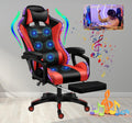 7-Point Massage Gaming Chair with RGB Lighting and Speakers,Ergonomic Gaming Chair with footrest and Headrest and Lumbar Pillow Video Game Chairs,Adults High Back Gaming Chair,Red