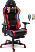 Gaming Chair with Speakers,LED Light Gaming Chair with Massage Lumbar Support,Ergonomic Pro Computer Gaming Chairs,Adult Gaming Chair with Footrest Lumbar Support and Adjustable Backrest.,Red