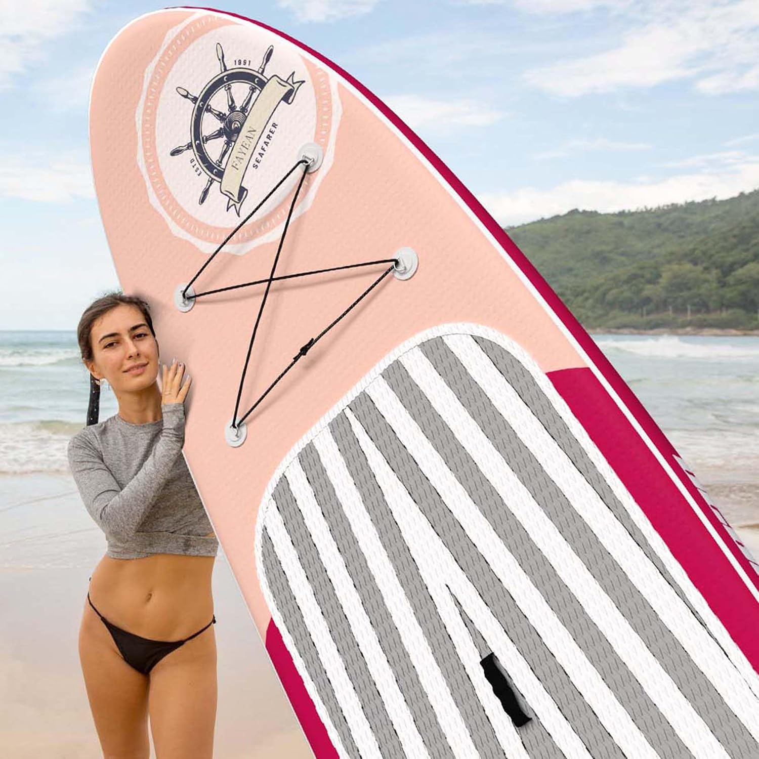 Inflatable Stand Up Paddle Board Non-Slip Deck, 11'×33'×6' Complete SUP Accessories for All Skill Levels, Wide Seat & Safety Leash, 3 Fins, Adjustable Paddle, Pump & Carrying Backpack
