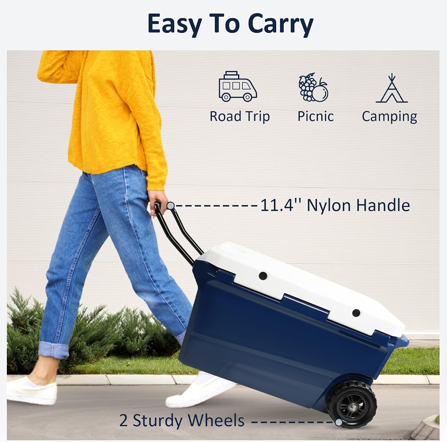 LUCKYERMORE 52Qt Portable Ice Cooler with Wheels & Handle, 30% Lighter Than Rotomolded Coolers, Heavy Duty Hard Cooler for Camping, Fishing, Road Trips, 5-Day Cold Retention