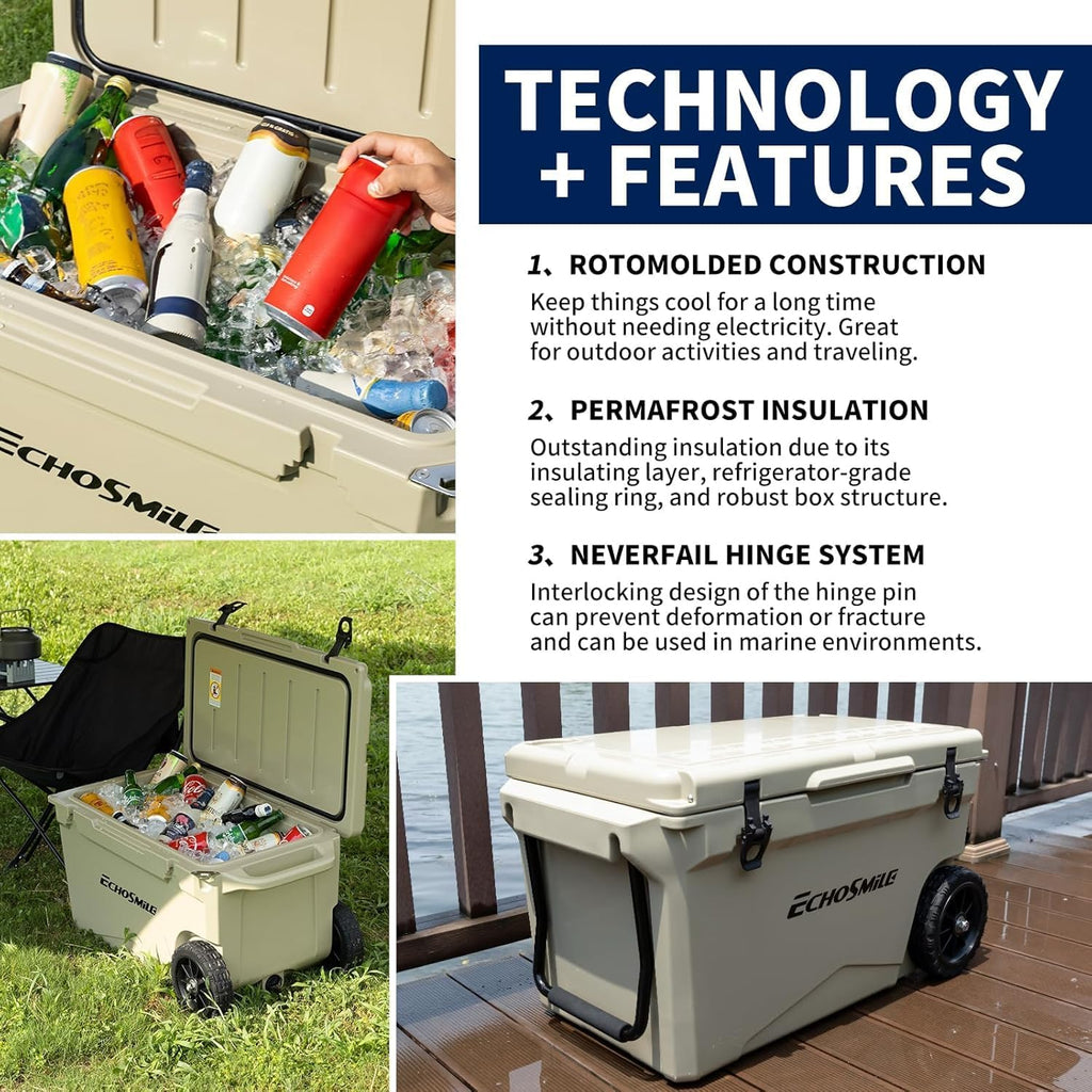 EchoSmile 25/30/35/40/60/75 Quart Rotomolded Cooler, Built to Stand up to The Rigors of The Journey