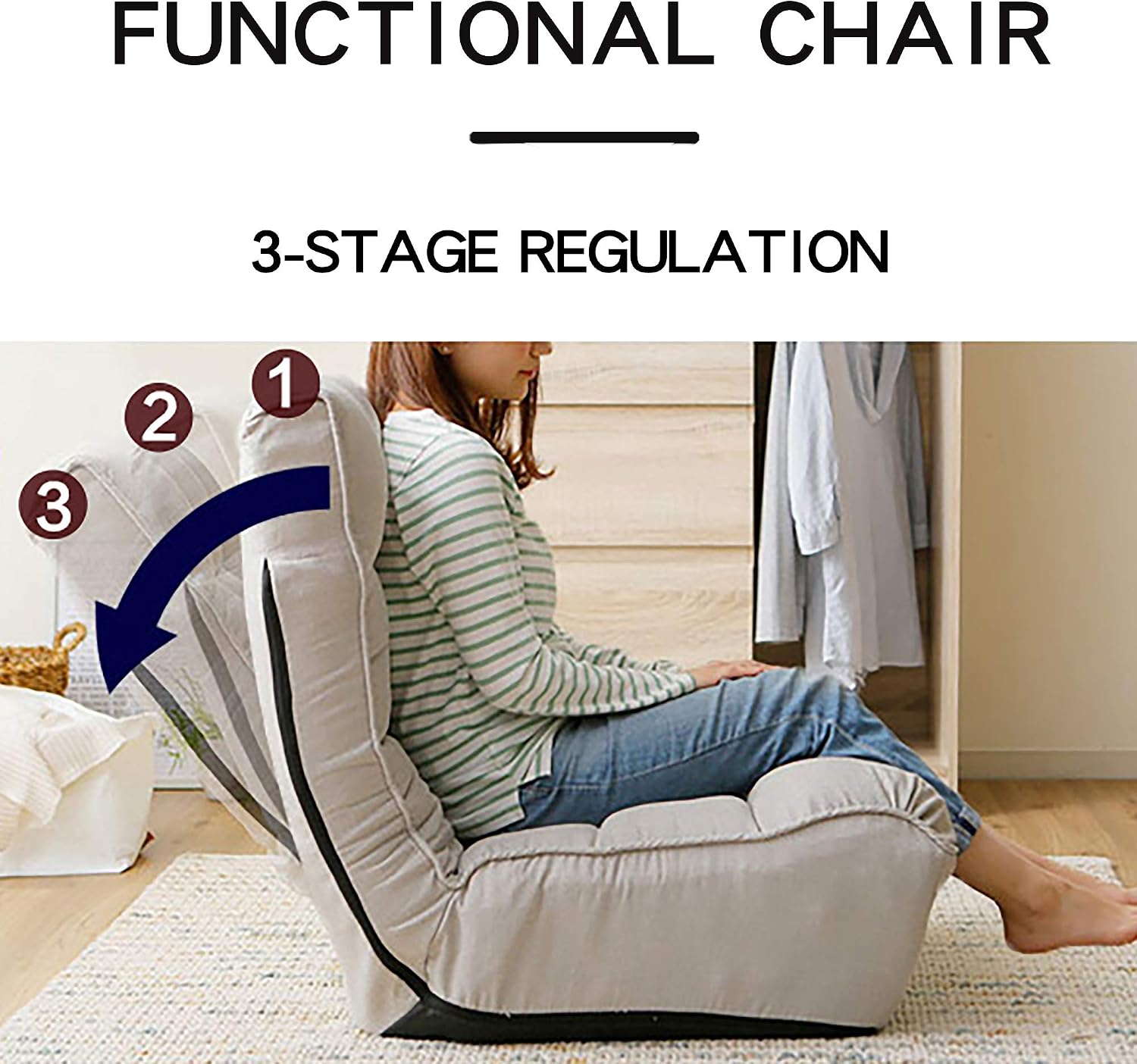 360° Swivel Floor Gaming Chair, Floor Chair, 14 Adjustable Head Segments 3 Waist Segments, Ergonomic Recliner for Gaming Reading Living Room, Includes Footrests (Cement Grey)