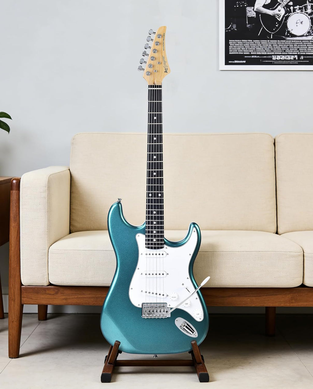 Leo Jaymz Beginner Electric Guitar Complete Kit with Portable Amp, Padded Gig Bag & Full Accessories, Maple Neck SSS Pickups(Teal)