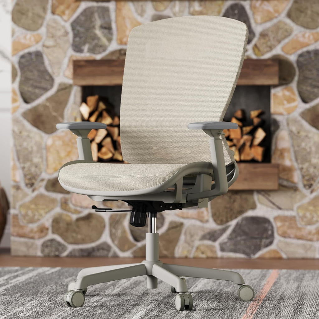 ELABEST Mesh Office Chair,Ergonomic Computer Desk Chair,Sturdy Task Chair- Adjustable Lumbar Support & Armrests,Tilt Function,Comfort Wide Seat,Swivel Home Office Chair (Beige)