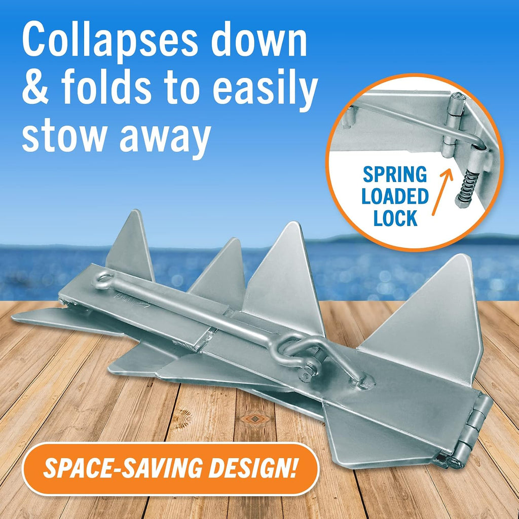 Better Boat Box Anchor for Boats, Folding Boat Anchor Hot Dip Galvanized, Double Sided Slide Anchor for Pontoon Fishing and Cabin Cruiser, Multiple Sizes
