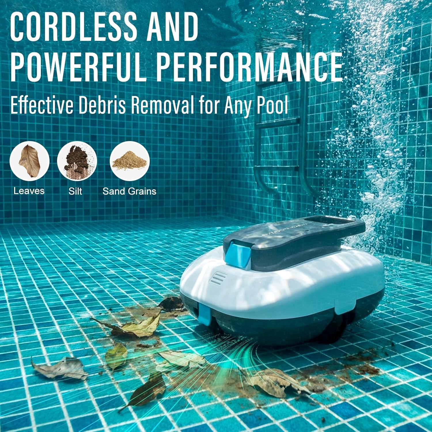STARRYBOT Cordless Robotic Pool Cleaner with Dual high-Efficiency Motors Delivers Strong Suction, Smart Self-Parking,Smart LED Indicator,Pool Vacuum for Above-Ground Flat Pool up to 900 Sq.ft(White)