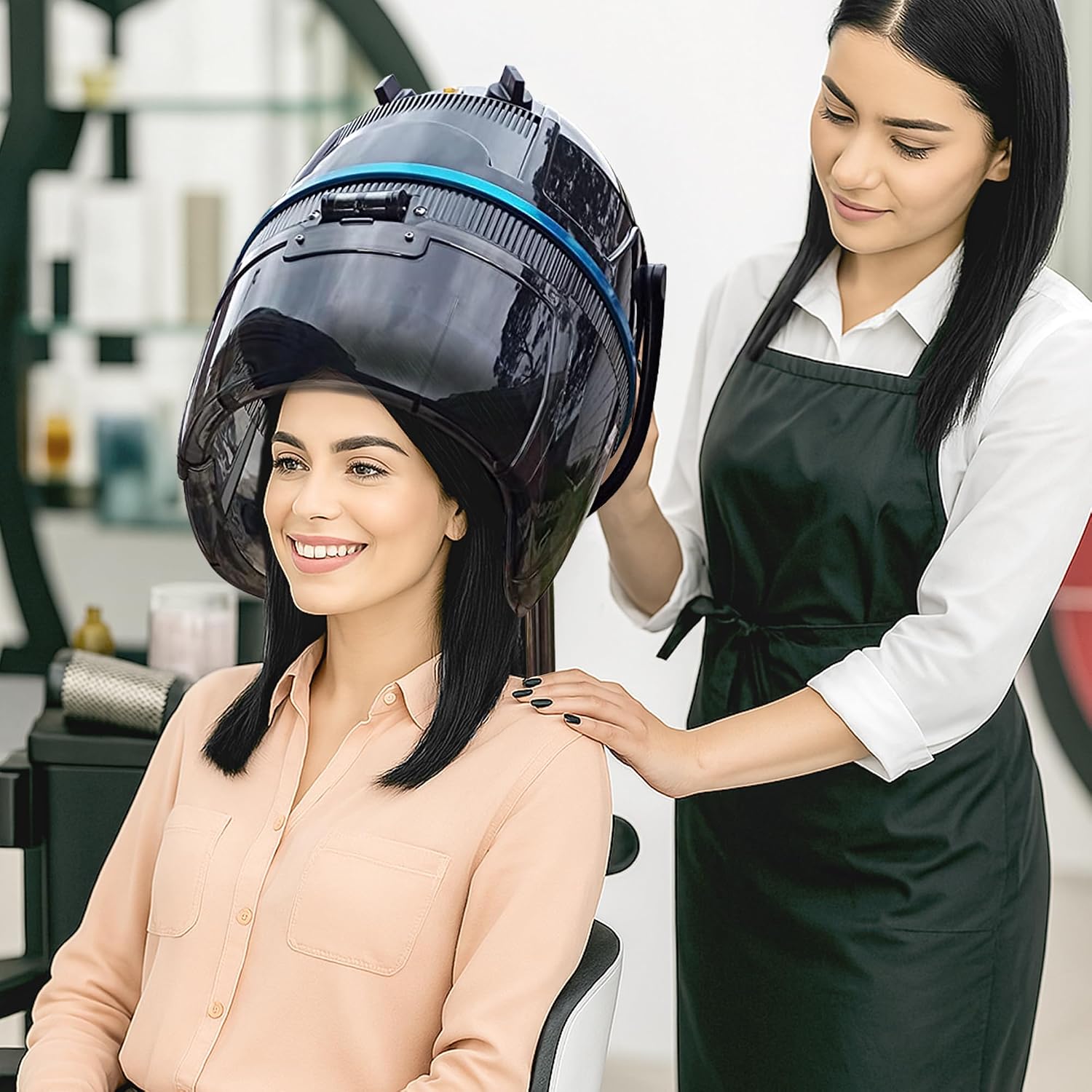 1300W Adjustable Hooded Hair Dryer Professional Stand Up Bonnet Hair Dryer Salon Equipment with Rolling Base for Home Hair Drying