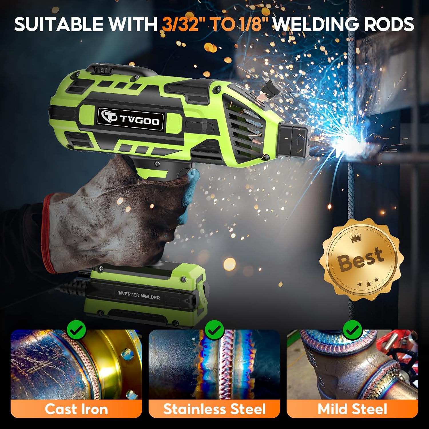Portable Handheld Welding Machine - 110V IGBT Inverter Handheld Welder, 20-120A Portable ARC Welder with 5 Variable Current Adjustments,Hot Start & Anti-Stick for 3/32'-1/8' Welding Rods(Green)