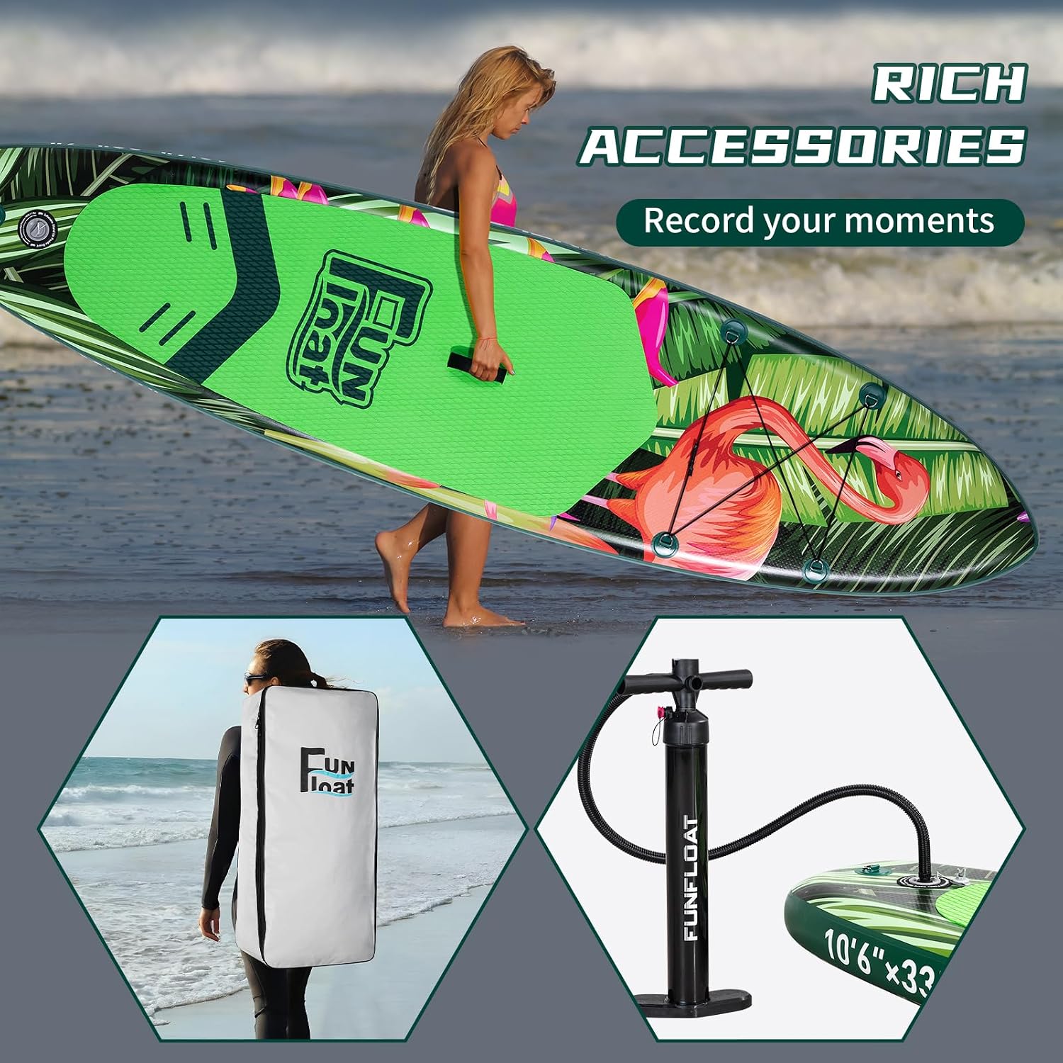 SUP, Paddle Board 11'x33 x6 Wide Inflatable Stand Up Paddle Board with Hand Pump, Leash, Adjustable Paddle for Basic Version, 100L Backpack, All-Round Sup Board