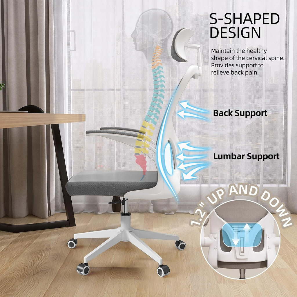 Office Chair Ergonomic Desk Chair, 350 LBS Mesh Office Chair with Lumbar Support, Comfy Desk Chair with Wheels, Big and Tall Chair for Study Work Gaming (03Grey)