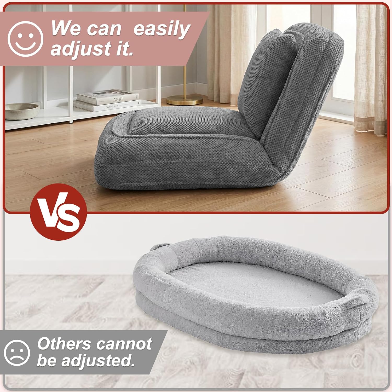 Human Dog Bed, Lazy Sofa Couch, Plush Floor Gaming Chair,5 Adjustable Position, sit, Sleep, fold, Suit to Put in Bedroom, Living Room,Space Saving Design (Gray)