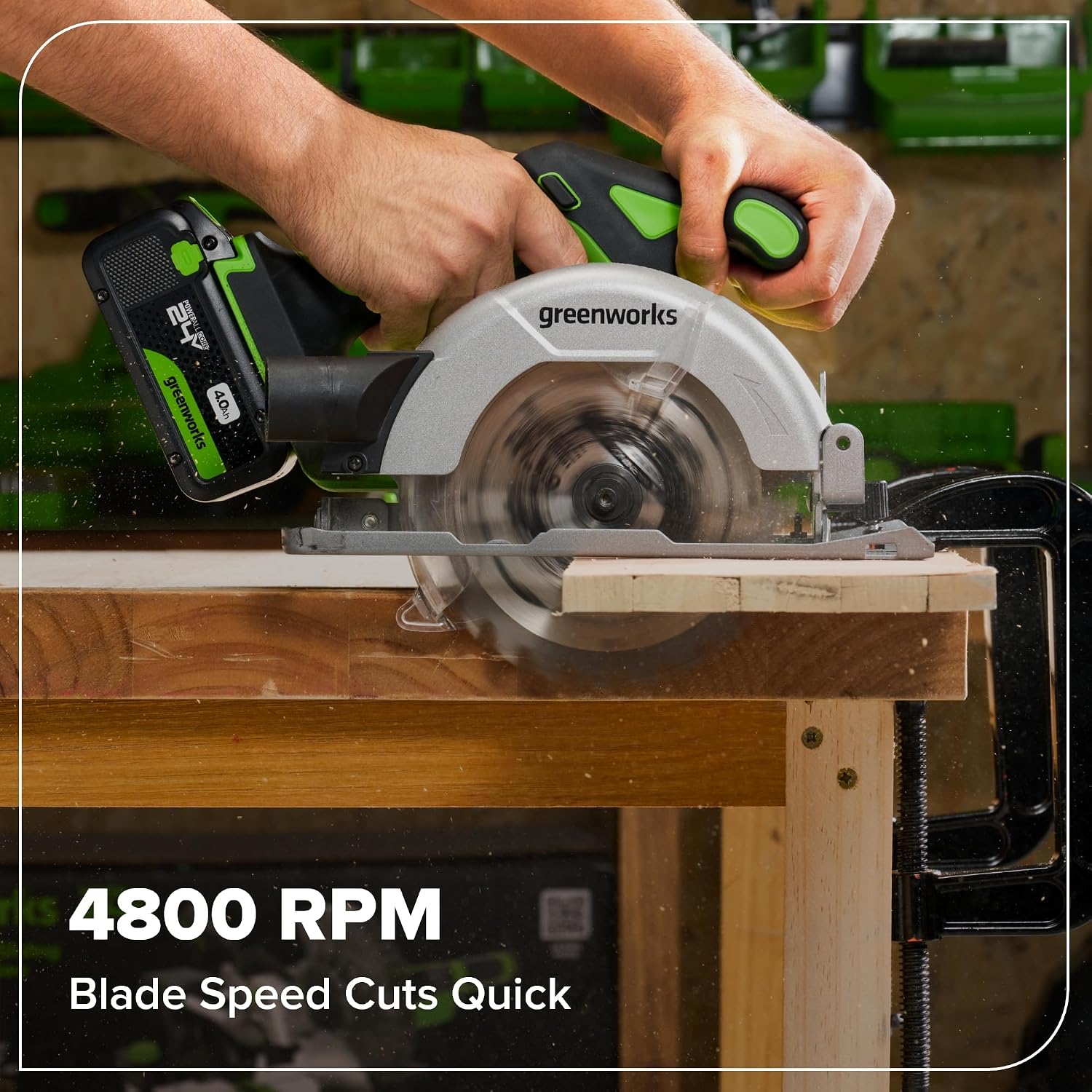 GREENWORKS 24V Combo (1/2' Drill + 1/4' Impact Driver + 6.5' Circular Saw + 200Lm Flashlight), 4.0Ah + 2.0Ah Batteries (24,000mAh PB), (2) Braided Cables, 65W Rapid Charger,High-Efficiency