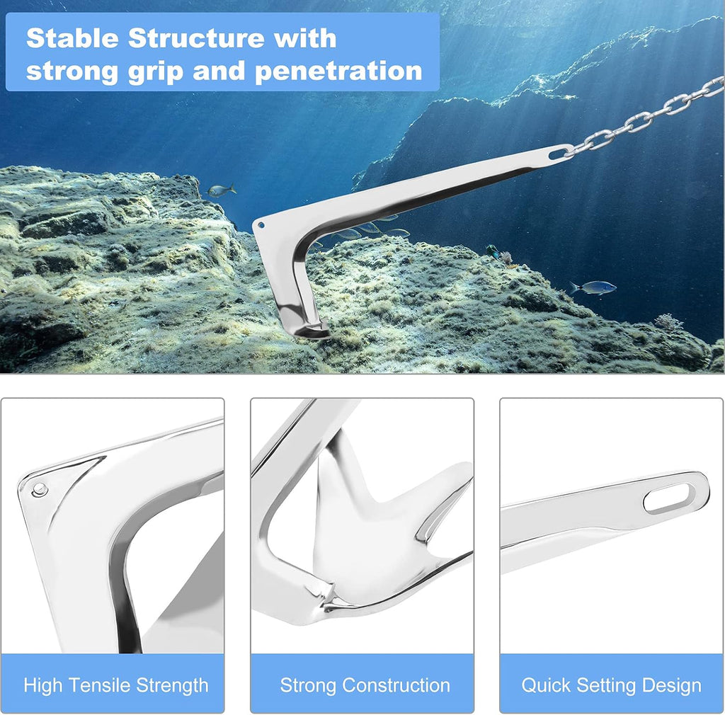 ISURE MARINE 316 Stainless Steel Bruce Style Claw Force Boat Anchor Heavy Duty Marine Grade Polished