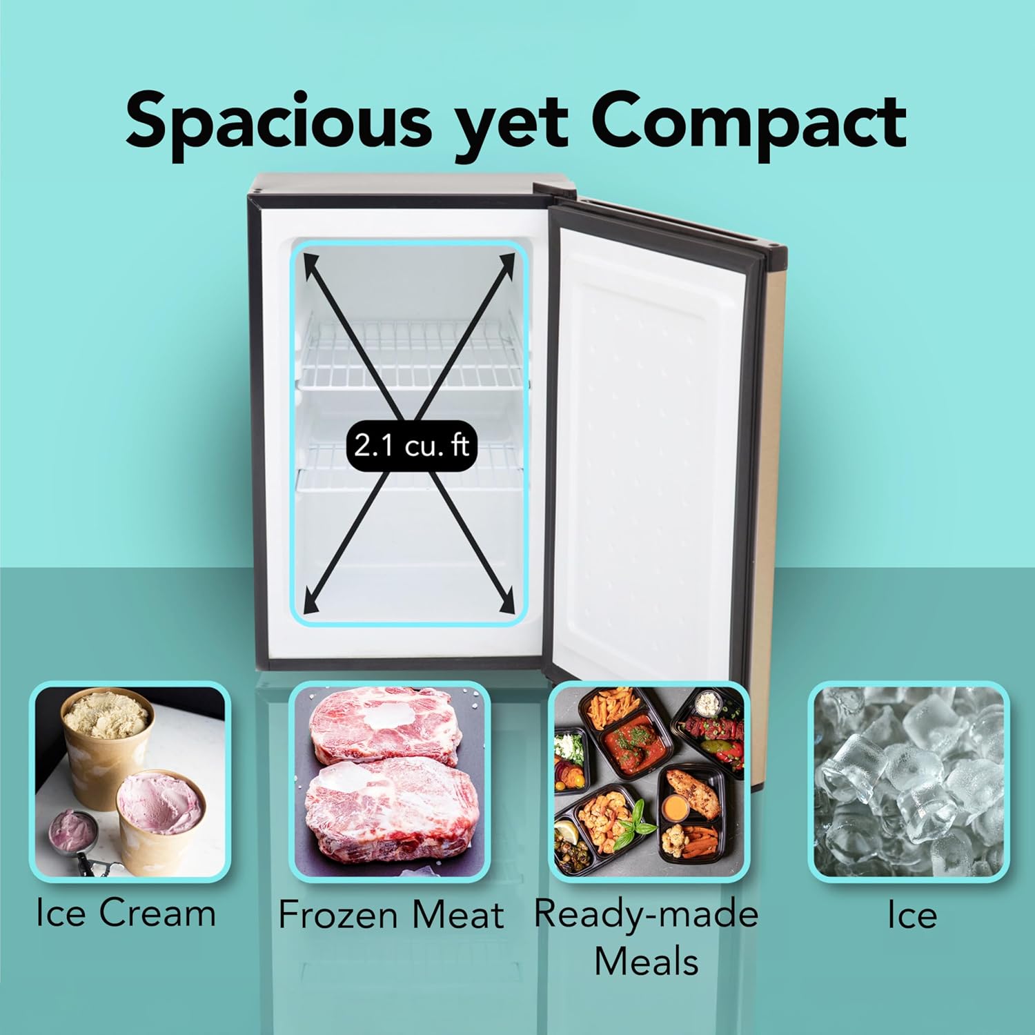 Whynter Upright Freezer with Lock, 2.1 Cu. Ft. Small Freezer Mini Freezer for Bedrooms, Dorms, Garages, Offices, CUF-210SSG, Rose Gold