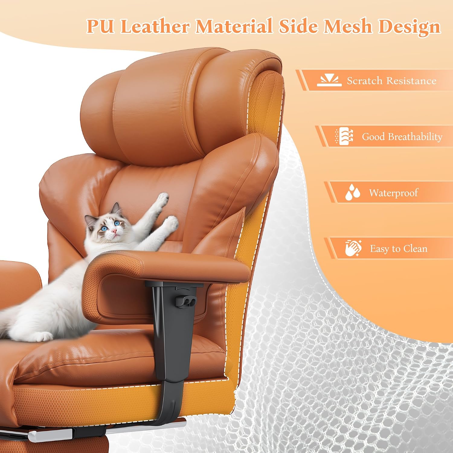DurayLoly Office Chair with High Back,Big and Tall Executive Leather Office Chair with Foot Rest & Arms,Wide Reclining Desk Chair Ergonomic with Lumbar Support for Home Office,Brown