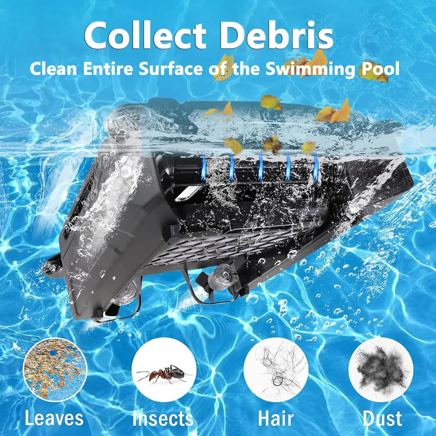 Robotic Solar Pool Skimmer Cleaner, Automatic Cordless Solar Powered Robot Cleaner with Dual Charging Modes 24/7 Cleaning for All Pools Smart Obstacle Avoidance
