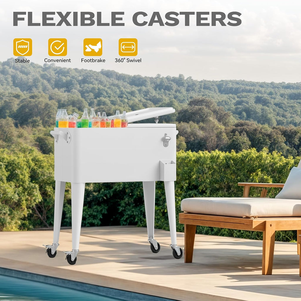 DWVO Ice Chest with Wheels,80 Quart Rolling Cooler with Bottle Opener Drainage, Patio Cooler Cart, Rolling Ice Chest with Handle for Patio Pool Deck Party BBQ Cookouts