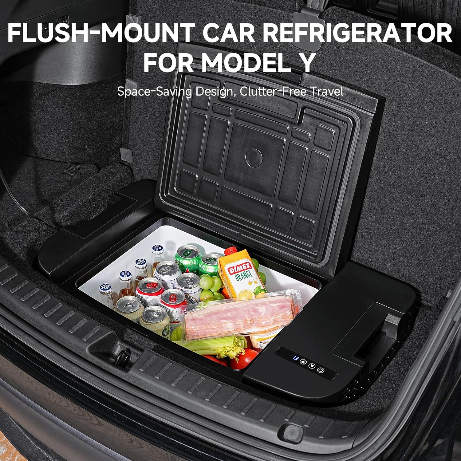BODEGACOOLER 35L Built-In Car Refrigerator for Tesla Model Y- Ultra-Quiet Fast Cooling to -4℉, Smart App Control, Space-Saving Design for Camping & Road Trips 12/24V DC/AC,-4℉-68℉
