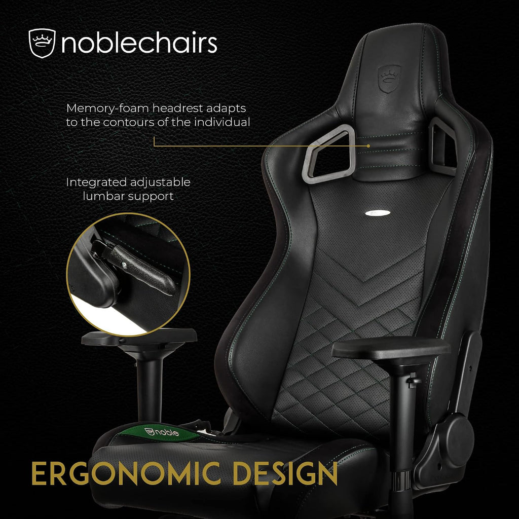 noblechairs Epic Reclining Gaming Chair and Reclining Office Chair, PU Faux Leather, Black/Green