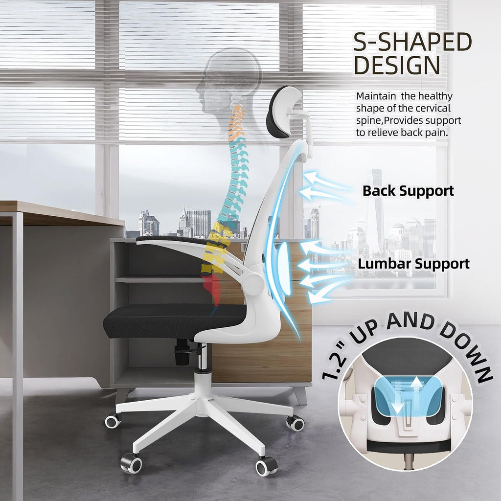 Office Chair Ergonomic Desk Chair, 350 LBS Mesh Office Chair with Lumbar Support, Comfy Desk Chair with Wheels, Big and Tall Chair for Study Work Gaming (03white-Black)