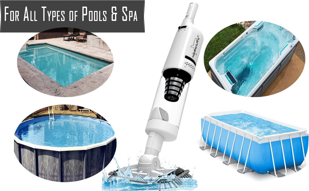 POOL SHARK Pro Cordless Pool Vacuum 1.5 Hours Strong Suction for Deep Pool Cleaning, Handheld Rechargeable Swimming Pool Cleaner with Roller and Heavy Duty Brushes for Inground and Above Ground Pools