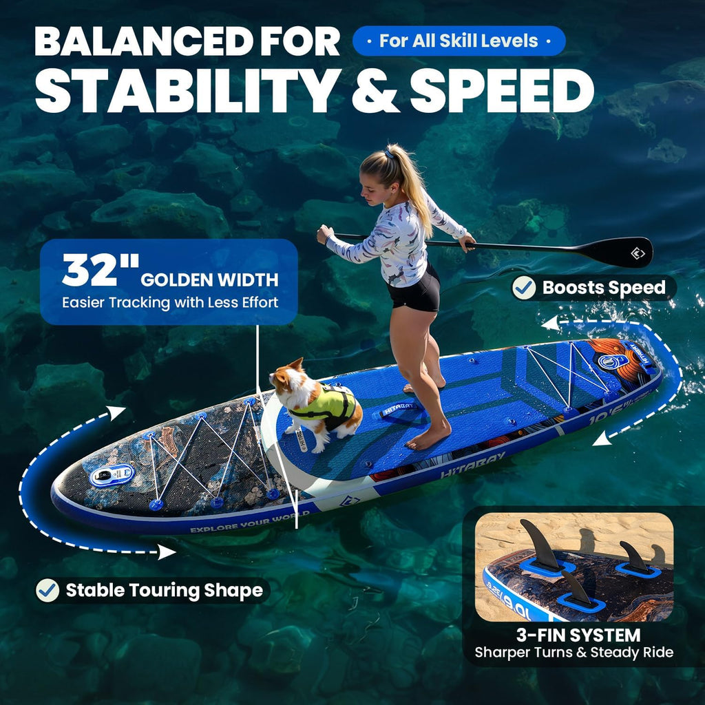 Inflatable Stand Up Paddle Board 10'6' All-Around SUP Kit - Lightweight (16 lbs), Stable & Durable, Camera Mount & Complete Accessories - SUP Board for Beginners & All Skill Levels