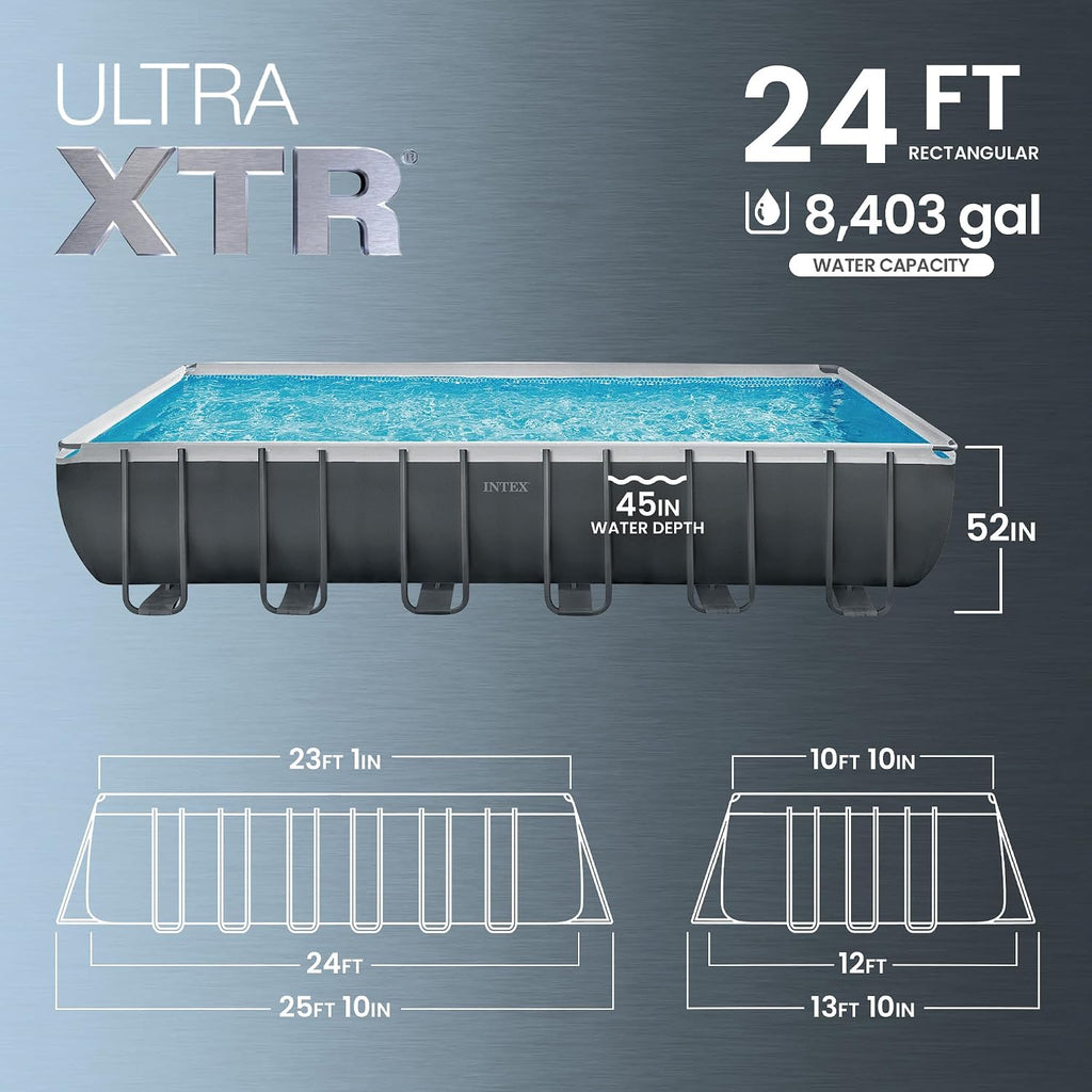 INTEX 26367EH Ultra XTR 24ft x 12ft x 52in Above Ground Swimming Pool Set with Sand Filter Pump and Deluxe Automatic Vacuum Cleaner