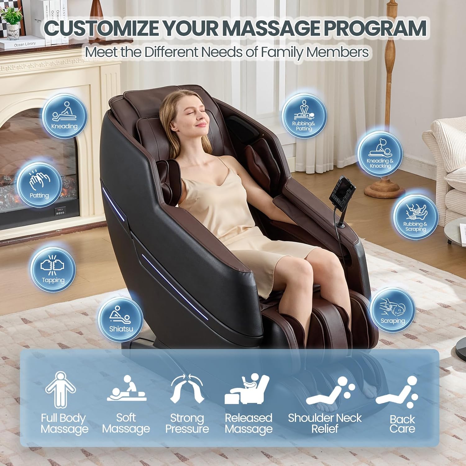 Artist hand Massage Chair Full Body, 2026 Zero Gravity Massage Chair Recliner, 8 Fix Rollers, 6 Modes, Bluetooth Speakers, Foot Roller Massage, Waist Heating, Full-Body Airbags, Brown/Black