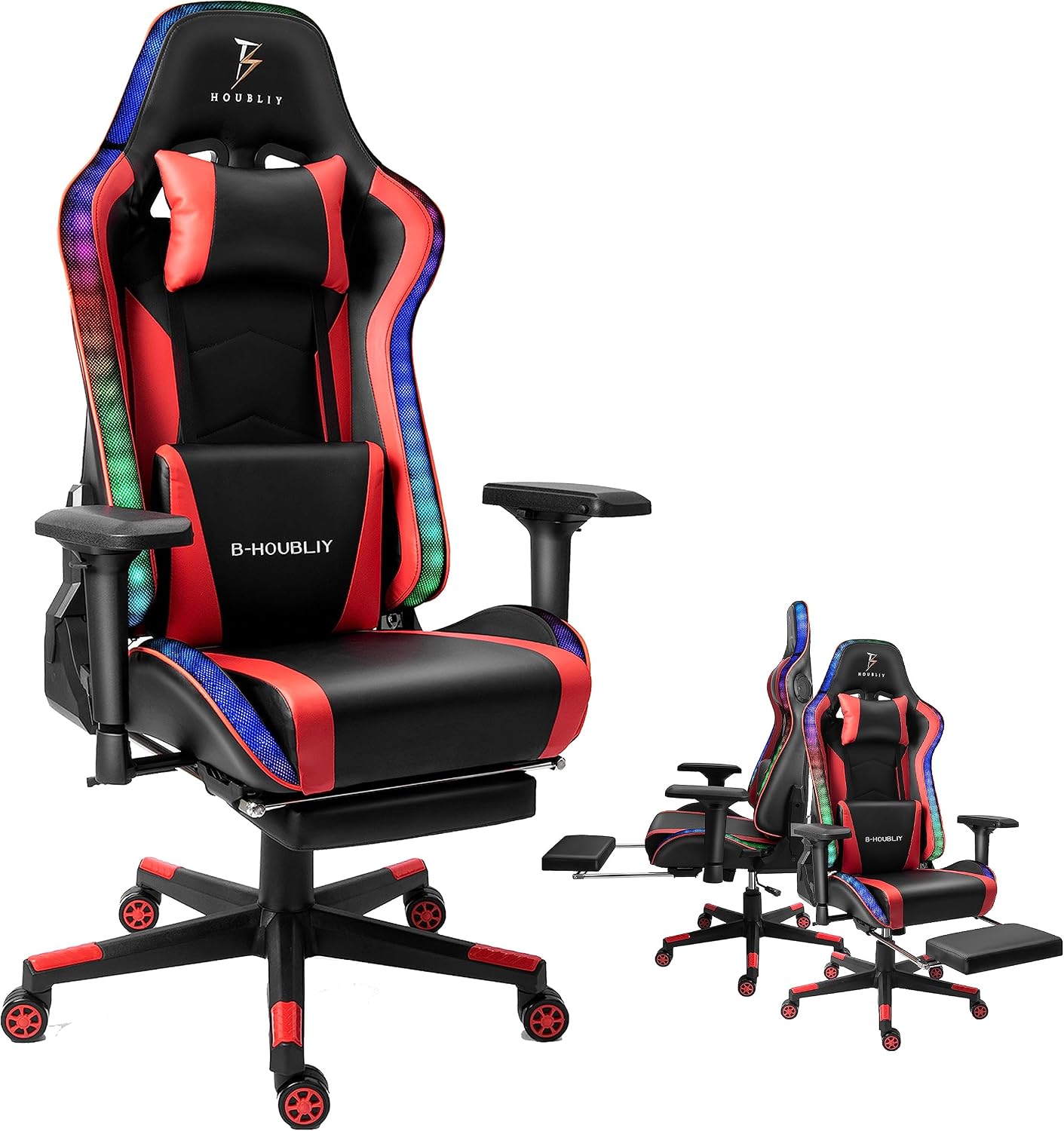 Gaming Chair,Ergonomic Gaming Chair with Speakers and LED Light High Back 7-Point Massage Game Chairs,90°-180°Reclining Gaming Chair,Adults Teens Computer Chair.,Red