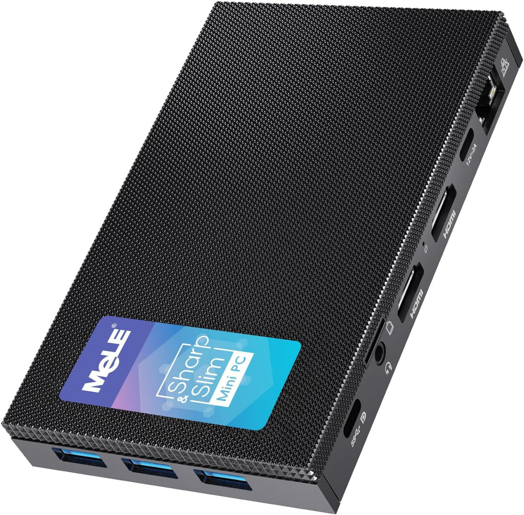 MeLE Quieter3C Fanless Mini PC, Celeron N5105, 8GB RAM, 128GB Storage, Full-Function USB-C, WiFi 5, Support Triple Screen Display, Slim Desktop on Industrial, Home, Office
