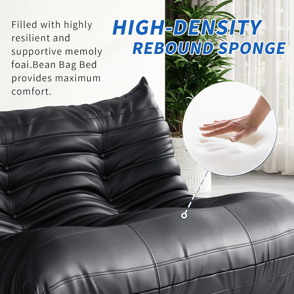 Fireside Corner Bean Bag Chairs for Adults,Comfy Lazy Floor Sofa Couch, Soft Lounge Foam-Filled Single Chair for Living Room Bedroom Office,Black