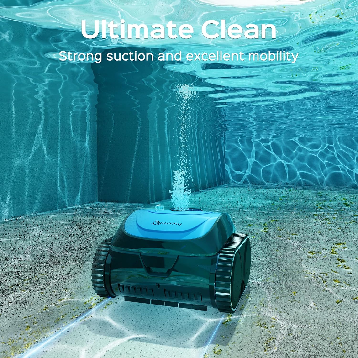 WINNY POOL CLEANER Pool Vacuum for Inground Pools, Cordless Robotic Pool Cleaner, Wall and Waterline Cleaning, Intelligent Route Planning, 150 min Runtime, for Pools up to 1,600 Sq.ft