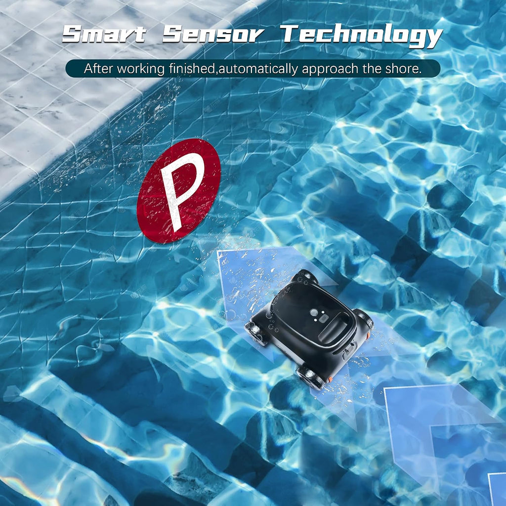 Robotic Pool Cleaner, Zyerch Pool Vacuum for Above Pools, Pool Cleaner Lasts 120 Min, Self-Parking Technology, for Pools up to 1300 Sq.ft, Portable, Self-Parking