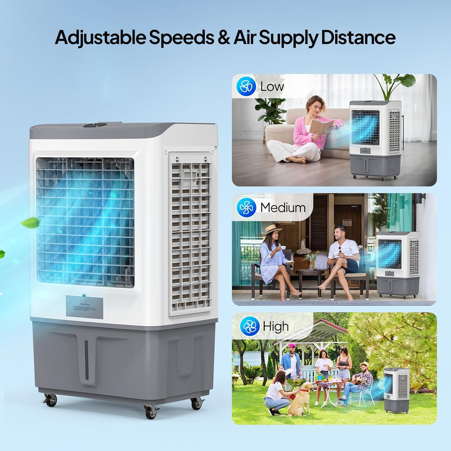 ROVSUN 2900CFM Portable Air Cooler, 15.8Gal/60L Evaporative Swamp Cooler, 3-IN-1 Cooling Fan with Water Connected, Remote Control, 3 Speeds, 12H Timer & 4 Ice Box, Humidifying Oscillating Fan