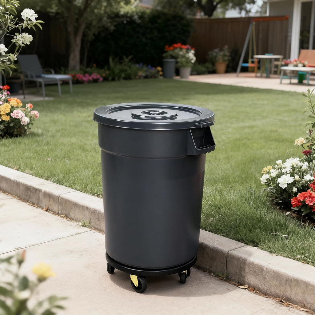 32 Gallon Trash Can with Wheels and Lid, Multi-Purpose Outdoor Container for Yard Waste, Water Storage, Garage Organization, Detachable Rolling Base