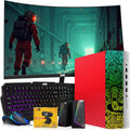 TechMagnet HP Carbon Red Cobra Edition RGB Gaming Desktop PC,Intel Core i7,16GB DDR4 RAM,512GB SSD,GT 1030 Graphics Card,24 Inch Curved Monitor,RGB Kit,Webcam,Windows 11 (Renewed)