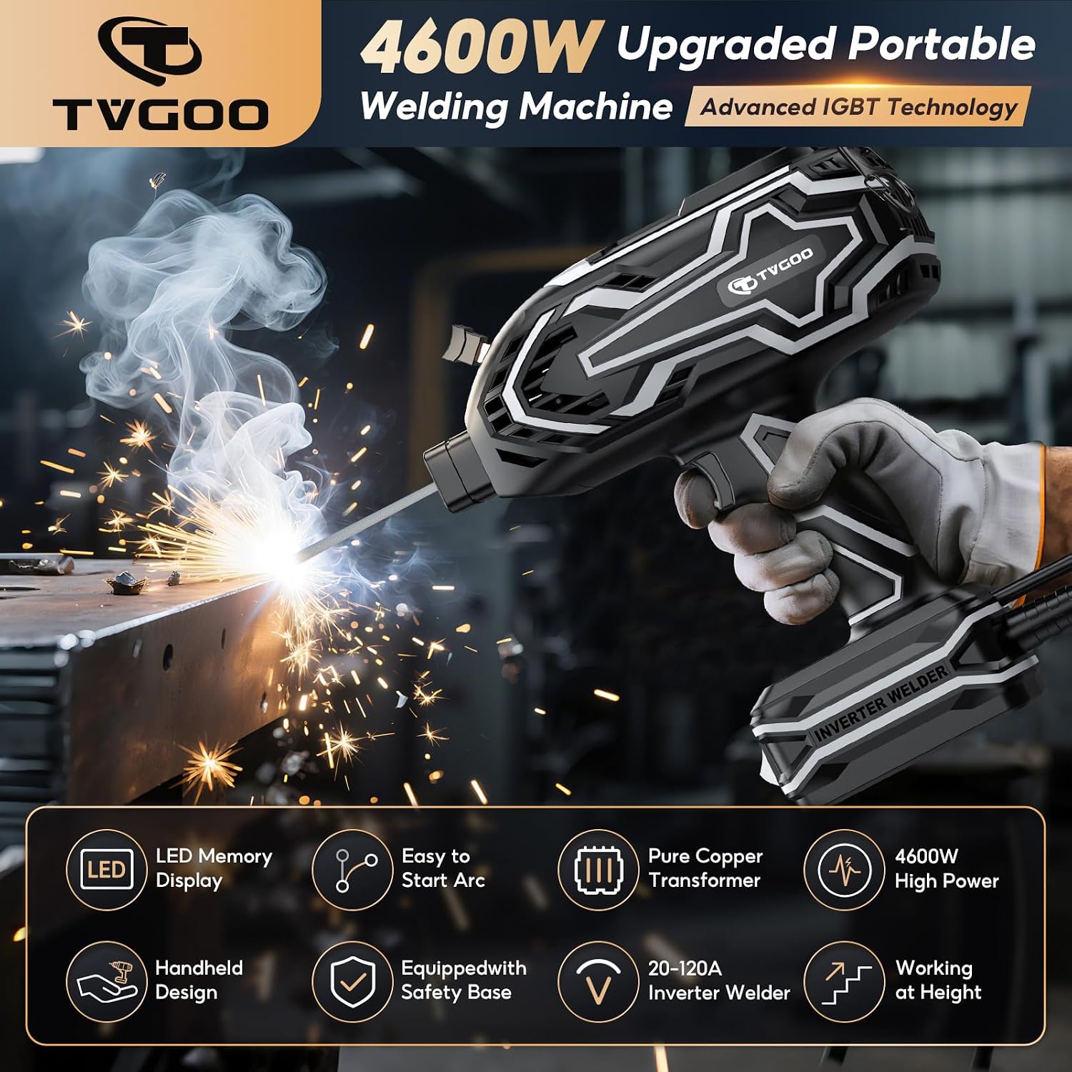 Portable Handheld Welding Machine - Digital Display & Memory Function, 120A 110V IGBT ARC Welder, Hot Start/Anti-Stick for 3/32'-1/8' Rods, Gift for Man (Grey)