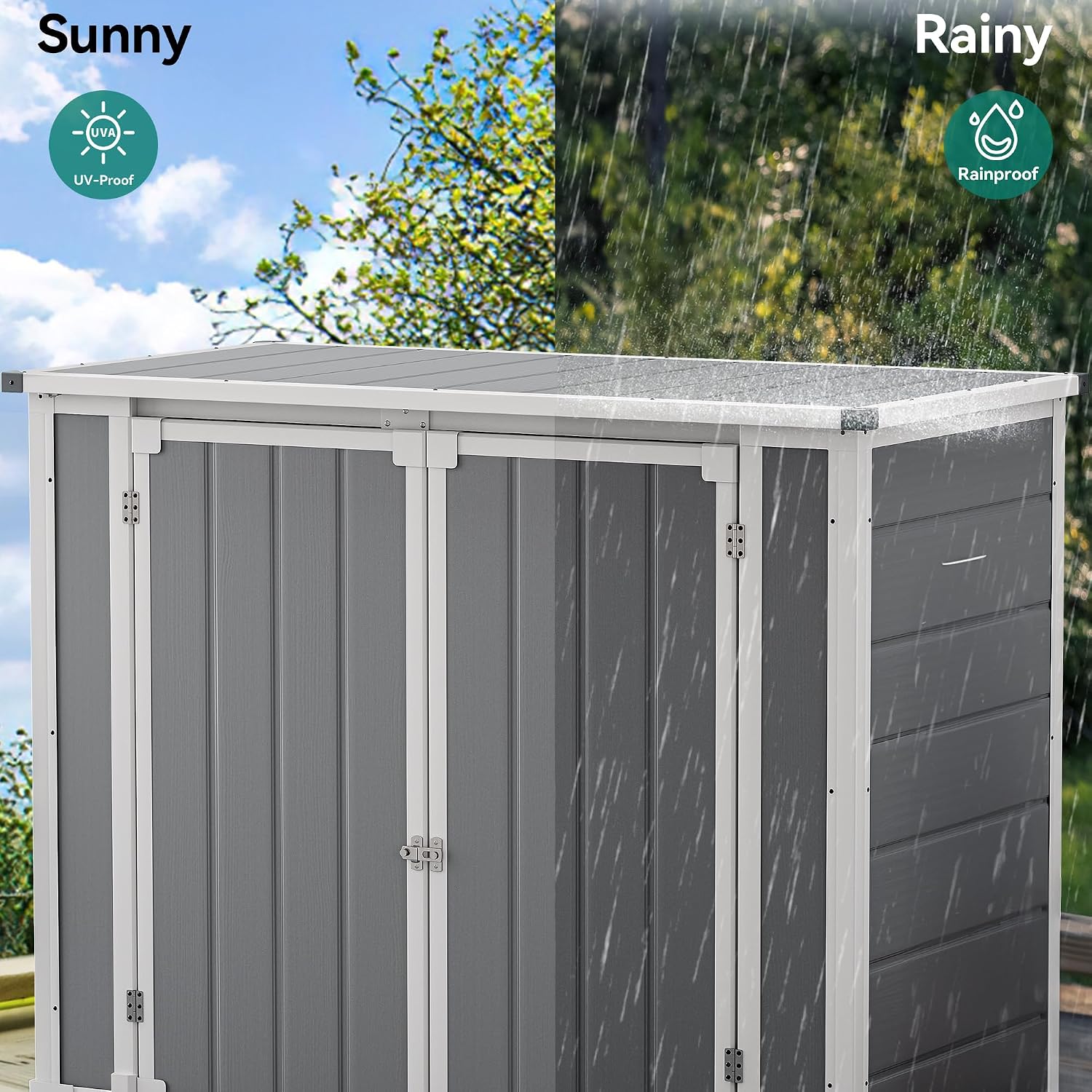 DWVO 41 Cu.ft Horizontal Resin Storage Shed, All Weather 4.7x2.5 FT Outdoor Garden Shed with Hydraulic Struts, 3 Locks, Lockable to Floor for Garden Tools, Trash Cans, Gray