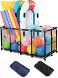 Yescom 280 Gallon Pool Float Storage Bin Basket with Blue Mesh Cover Replacement Net for Toy Raft Noodles Outdoor 65'x 30'x 33' Metal Frame 12 Wheels Rolling Organizer Cart