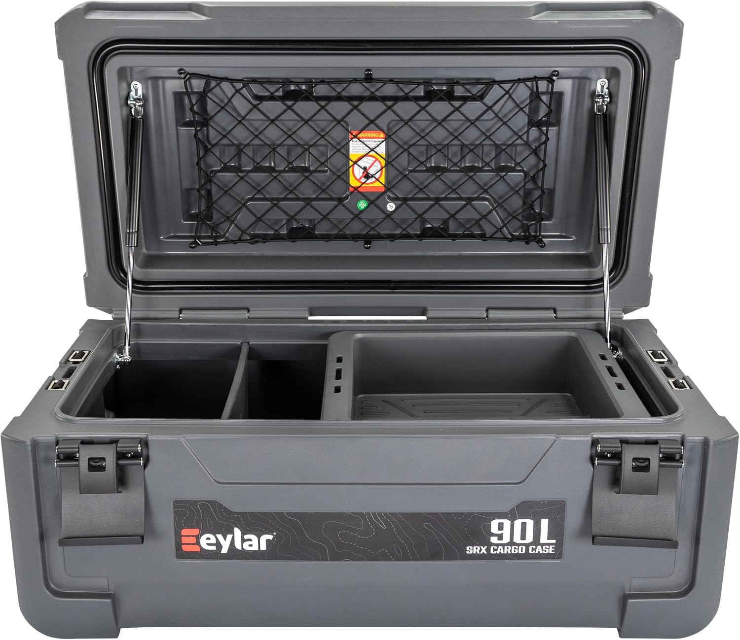 SRX-90 Overlanding Cargo Case – 90L Waterproof Storage Box for Camping, Off-Road & Truck Bed Gear – Heavy-Duty Lockable Storage with Gas Strut Lid, Stackable Design & Interior Organizer Tray (Gray)