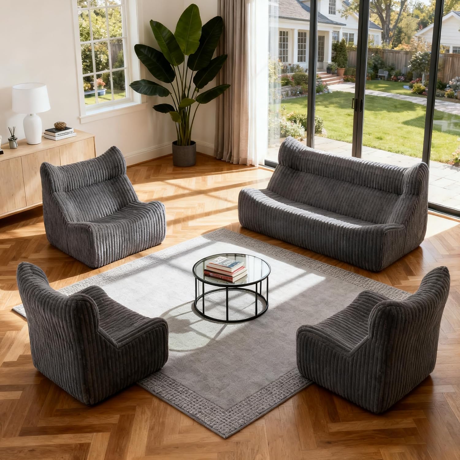 Bean Bag Chairs for Adults, Giant Bean Bag Chair, Memory Foam Lounge Chair, Comfy Lazy Floor Chair, Bean Bag Sofa for Living Room, Bedroom and Office, Single Bean Bag (Grey)