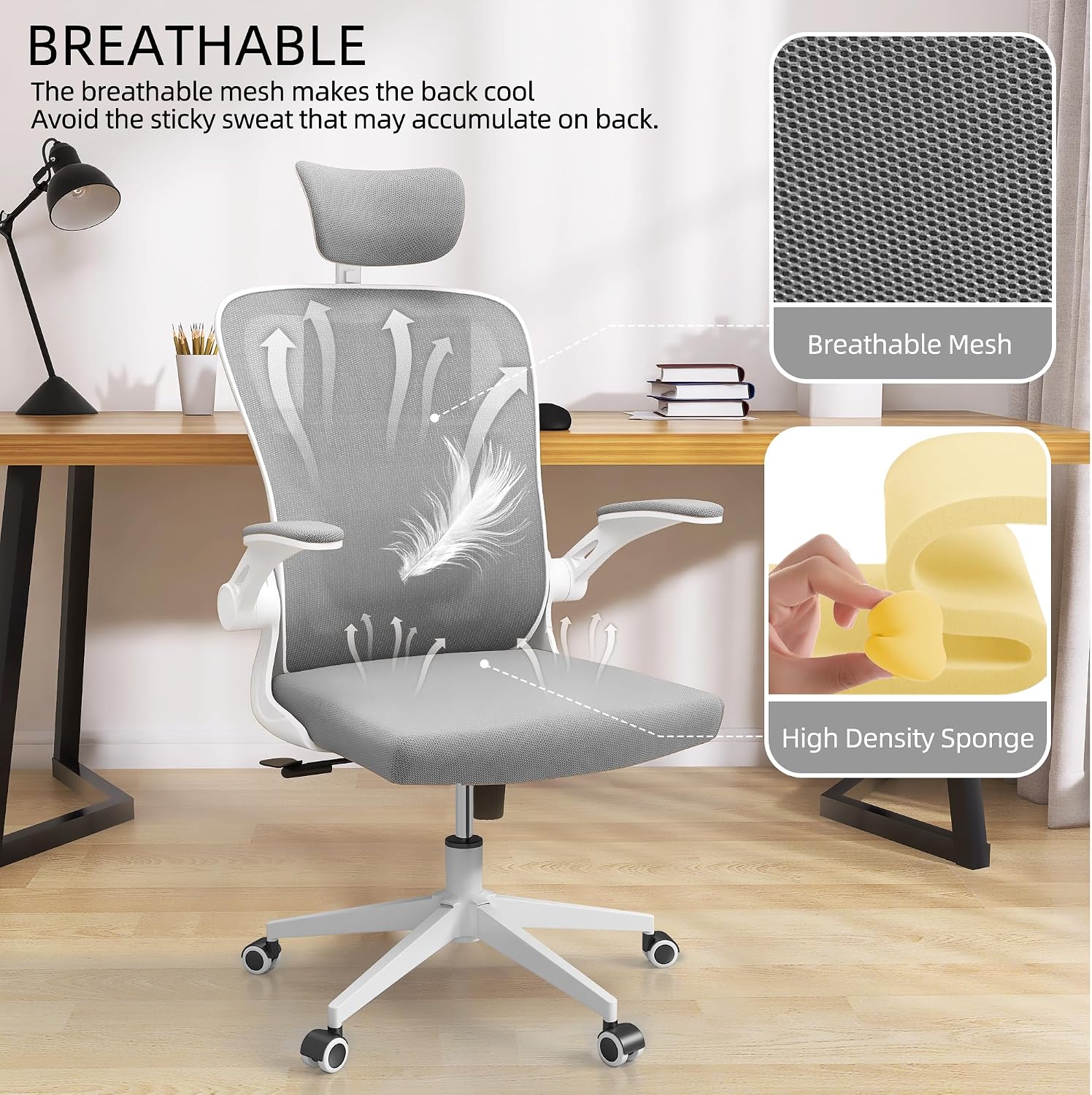 Office Chair Ergonomic Desk Chair, 350 LBS Mesh Office Chair with Lumbar Support, Comfy Desk Chair with Wheels, Big and Tall Chair for Study Work Gaming (Gray)
