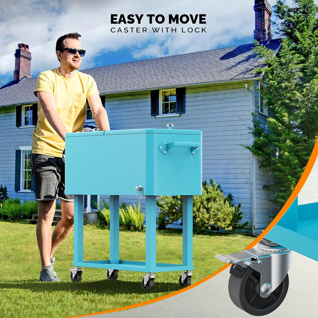 VINGLI Rolling Ice Chest, Portable Patio Party Bar Drink Cooler Cart, with Shelf, Beverage Pool with Bottle Opener