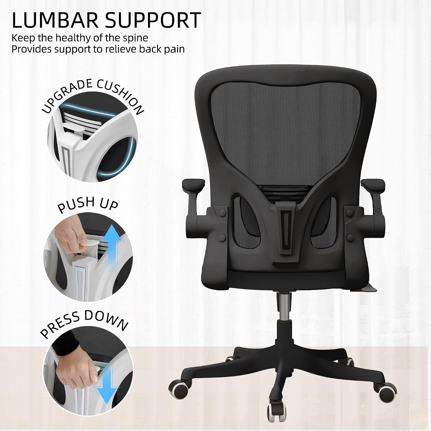 balmstar Ergonomic Office Chair, Mesh Desk Chair with Adjustable Lumbar Support and 90°-130° Recline, 350lbs High Back Computer Chair with Silent Wheels, Breathable Home Office Chair for Adult