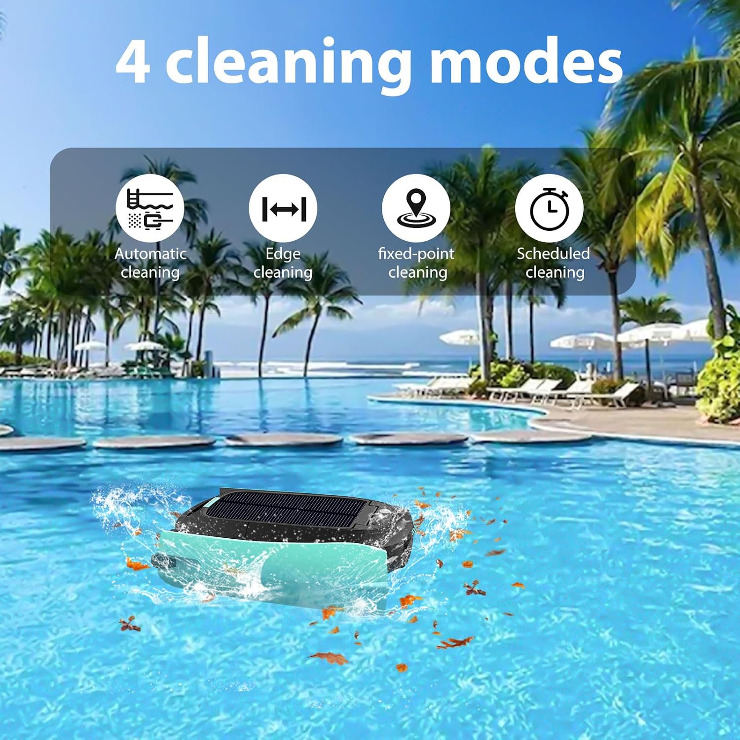 Festnight Solar Pool Skimmer Robot, Four Cleaning Modes, Auto Pool Surface Skimmer Robot, Intelligent Robot Skimmer for Top of Pool, Automatic Pool Skimmer for Top of Water, Pool Cleaning Tools