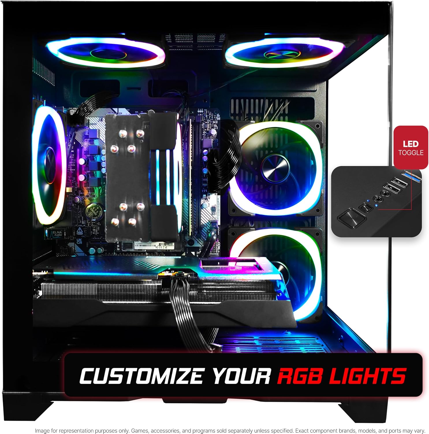 SAAV Drex Prebuilt Gaming PC Bundle Desktop Tower Intel Core i5-12400F GeForce RTX 3050 6GB GDDR6 Dual Curved 27in Monitors 16GB DDR4 512GB NVMe SSD WiFi 6 Windows 11 Black RGB Computer PC Gaming