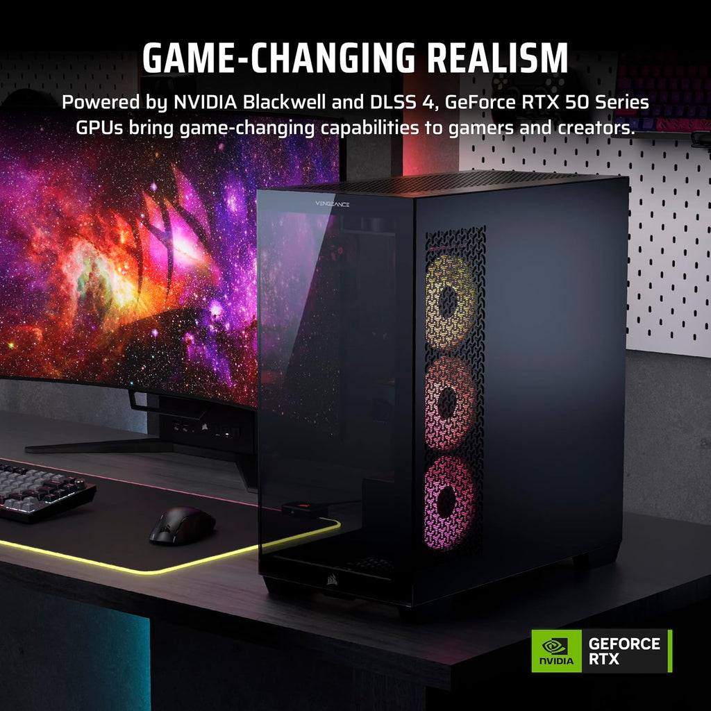 Corsair Vengeance a7400 Gaming PC – Liquid Cooled AMD Ryzen 7 7800X3D CPU – NVIDIA GeForce RTX 5080 GPU – 32GB Vengeance RGB DDR5 Memory – 2TB M.2 SSD – Black