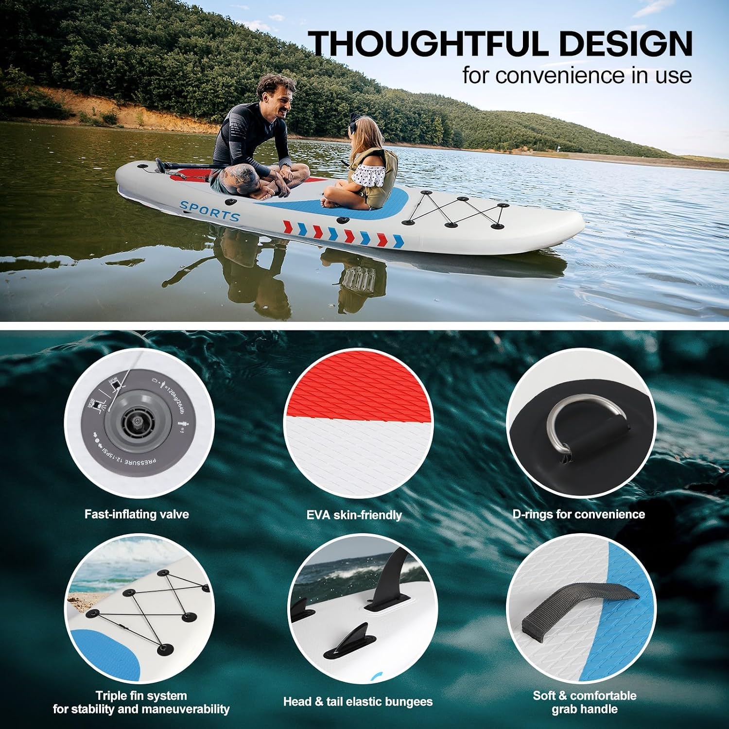 Panana Inflatable Stand Up Paddle Board, 10' SUP Paddleboard Kayak, Blow Up Paddle Boards for Adults Youth with Accessories Kit Anti-Slip EVA Deck